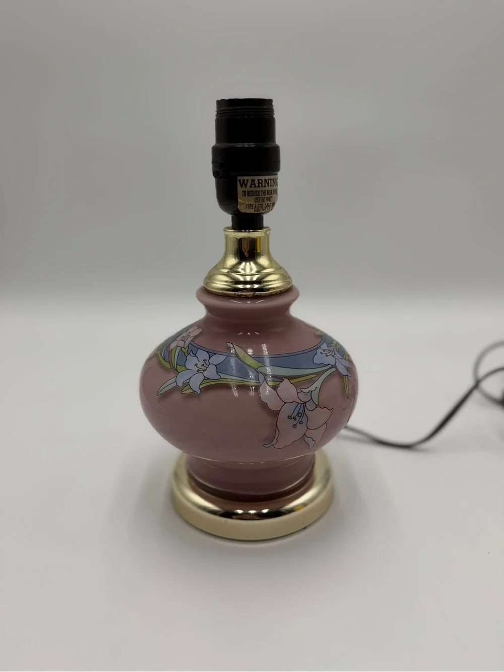Vintage Kaadan Ltd Electric Table Lamp Pink with Pink & Blue Lilies 10